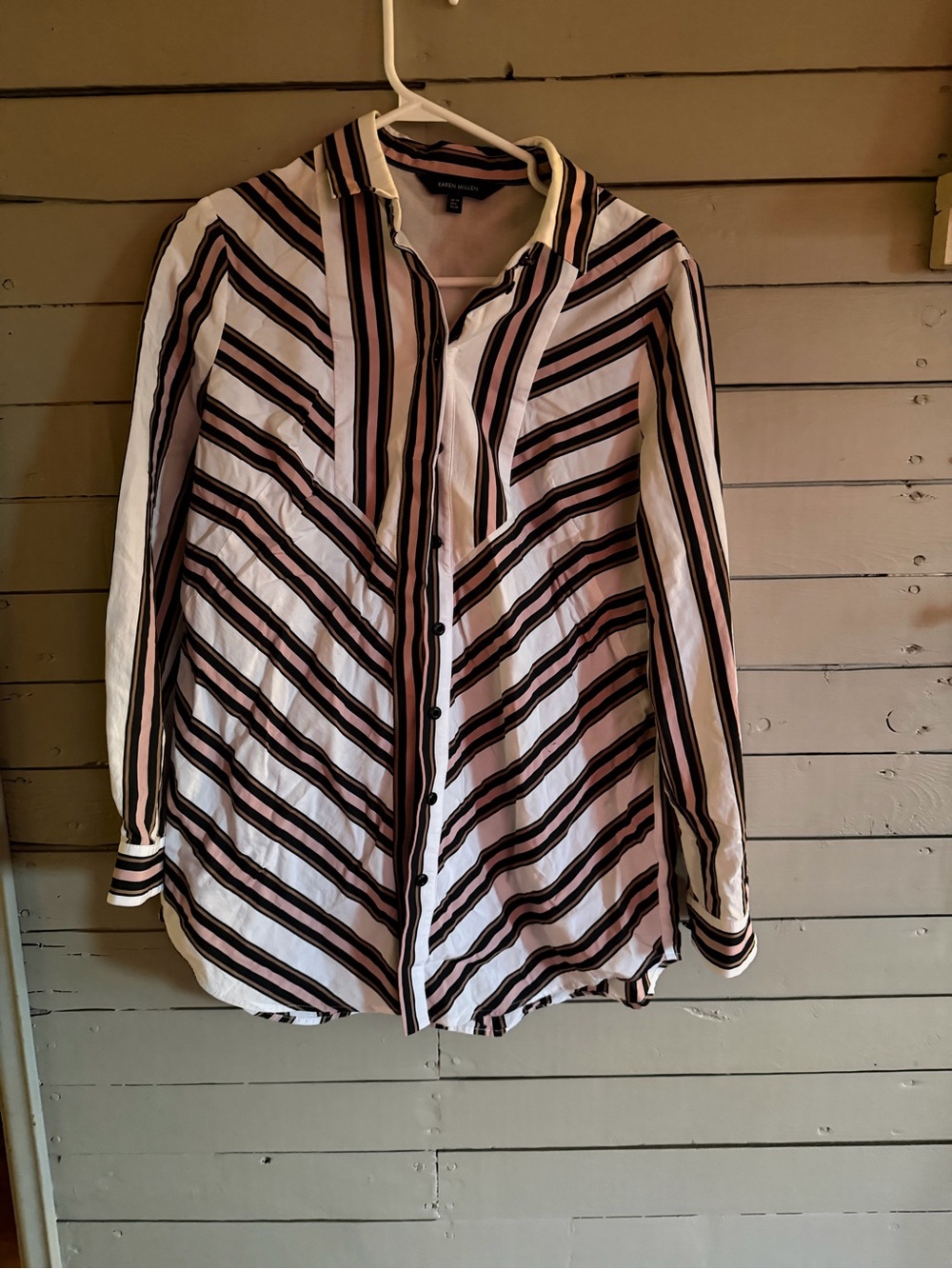 Karen Millen Striped Top in Black, White & Blush